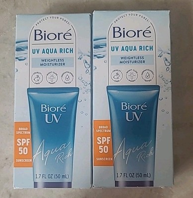 Biore UV Aqua Rich Daily Hydrating Facial Moisturizer with SPF 50 2 Tubes