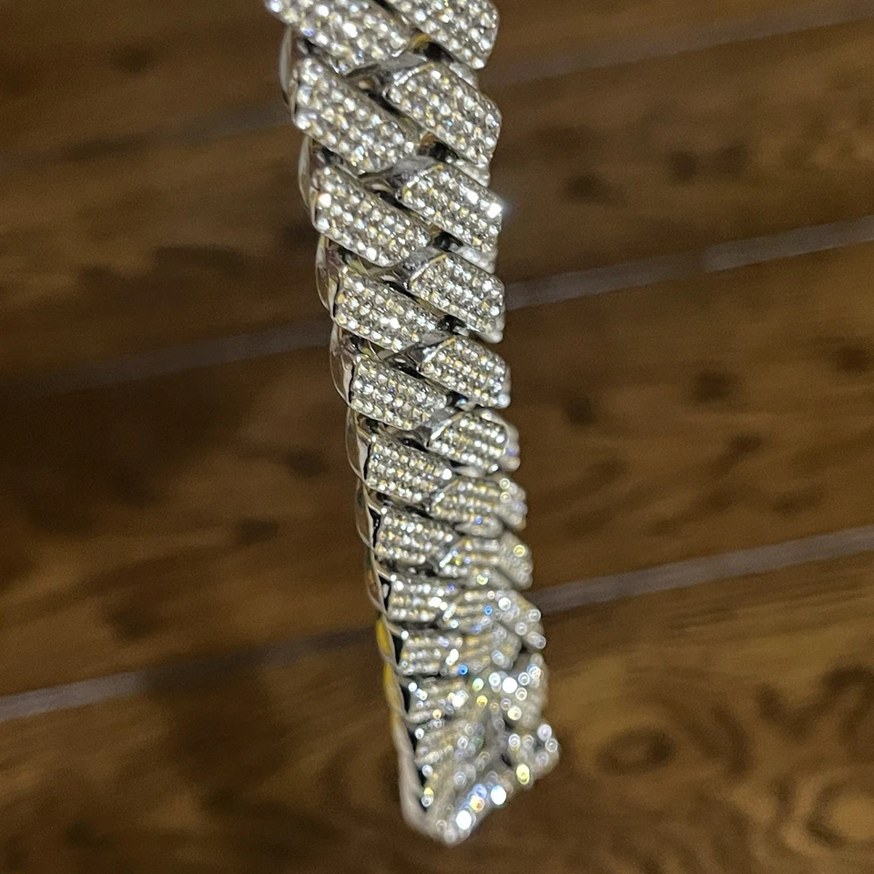 Cuban Link Chain Necklace Iced MOISSANITE Out 925 Silver Plated, 24 Inch , 20mm - Image 2 of 4