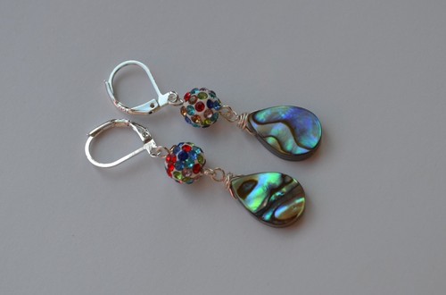 Natural Abalone shell teardrop rainbow crystal Earrings - Bild 4 von 5