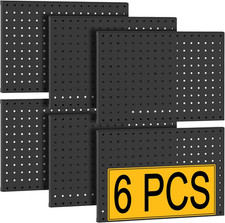 Heavy Duty Metal Pegboard Panels for Tool Storage - 6 Pack, Black 16"x12