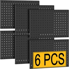 Heavy Duty Metal Pegboard Panels for Tool Storage - 6 Pack, Black 16"x12