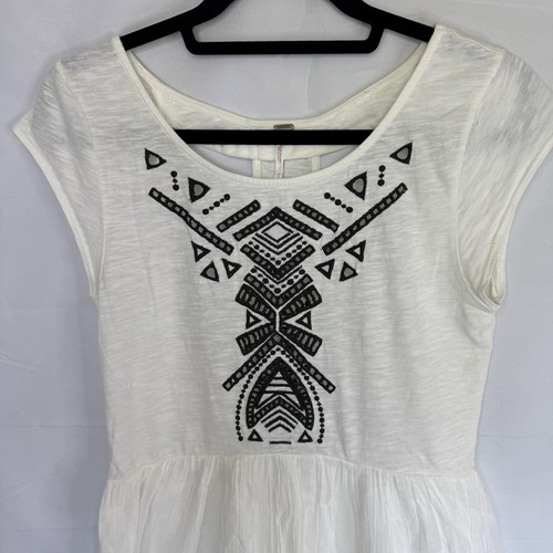 Free People Gauze Midi Dress Western Boho Embroidered Cutout Aztec Tribal S - Picture 2 of 10