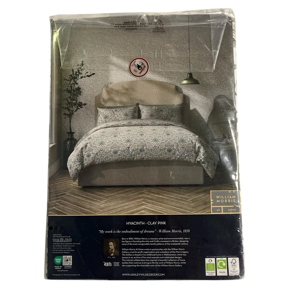 Juego de 3 piezas funda nórdica William Morris King arcilla jacinto rosa clásico botánico Foto 2 de 4