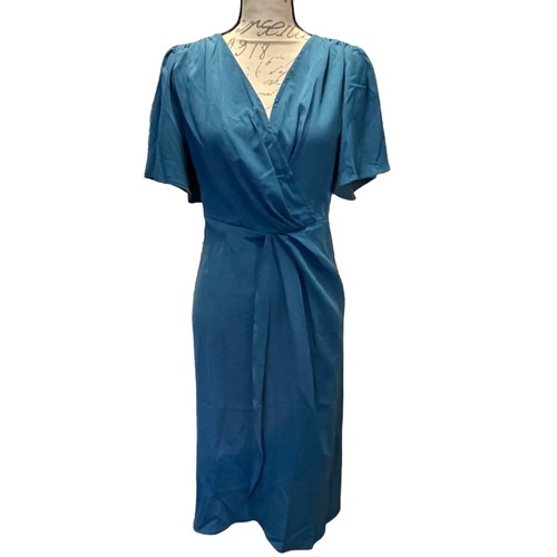 Bloomchic V Neck Faux Wrap Blue Dress Size 10 - Picture 1 of 5