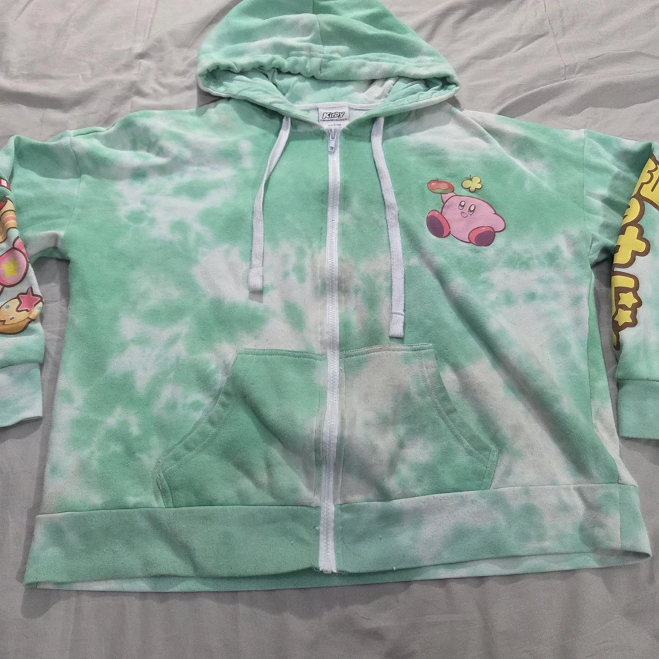 Oficial Nintendo Kirby Land Hombres Talla XL Cremallera Completa Sudadera con Capucha Verde Tie Dye Gráfico Foto 4 de 4