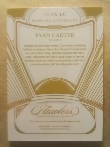 2024 Panini Flawless Evan Carter NICE Rookie GOLD on Card Auto BOOKEND SSP #/10 - Picture 6 of 6