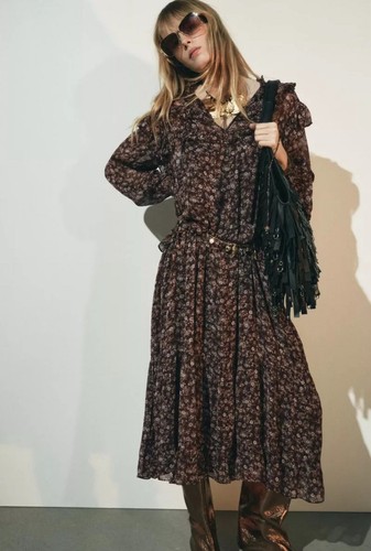 NWT_ZARA FW24 FLORAL PRINTED MIDI DRESS ZW COLL. Purple BOHO 5107/256_SIZE XS-XL - Picture 11 of 12