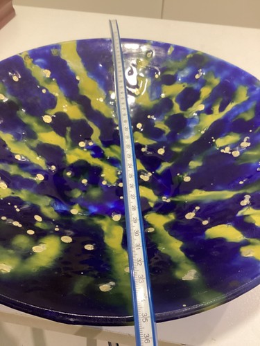 DEKORATIVE GROSSE 14 ZOLL KUNSTGLASSCHALE AUS VERSCHMOLZEN BLAU UND GOLD. MADE IN ITALY - Bild 6 von 9