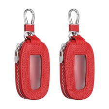 2Pcs Universal Premium Car Key Fob Case Genuine Leather Key Protector Cover Red
