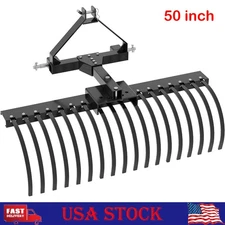 50" 3 Pt Landscape Rake w/18 Steel Tines Tow Behind Dethatcher for CAT-0 Tractor
