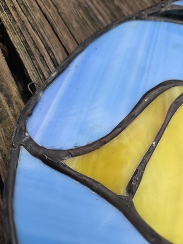 Leaded Floral Stained Glass Yellow Tulip Sun Catcher Flower 7.5" X 14" Hand Made - Picture 12 of 13