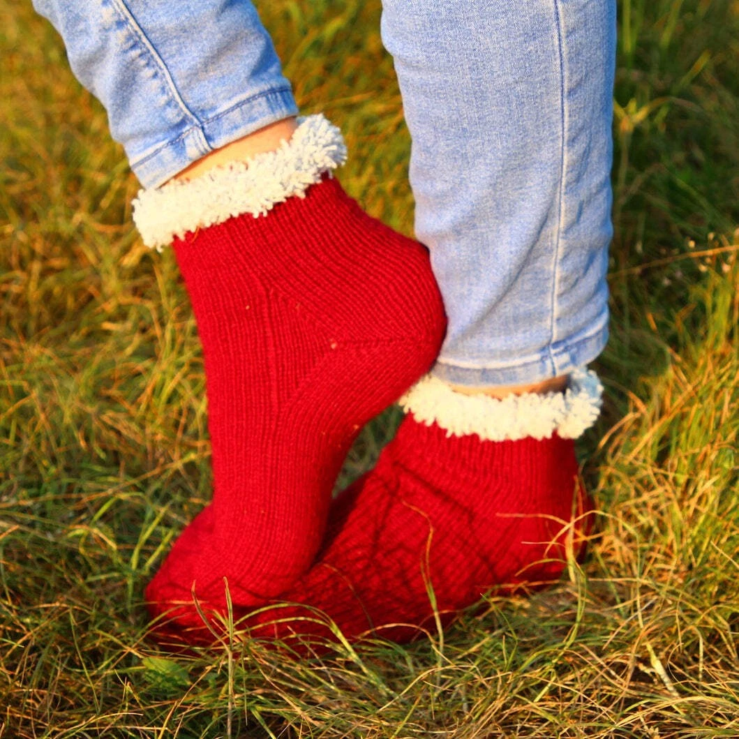 Red Sherpa Cuff Slipper Socks