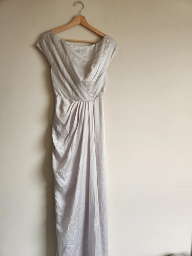 Aje Silver Silk Draped Maxi Dress, Size 6 Excellent Condition Quiet Luxury