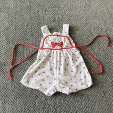 Vintage Infant 12 Months Tiny Tots Overalls, Bubble Romper. Strawberries