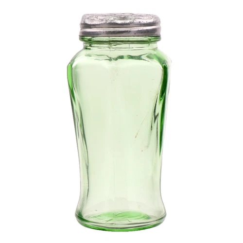 Depression Era Hazel Atlas Single Octagon Green Glass Shaker 3 1/2" Tall UV+