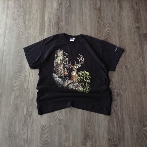 T-shirt nera vintage anni 90 Delta Stand Out Designs taglia M grafica animale cervo USA - Foto 1 di 7