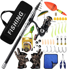 Set Combinato Canna Da Pesca Telescopica E Mulinello, Kit Completo Con Lenza, Ac