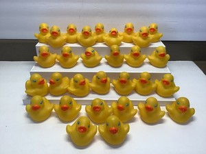 Lot of 30 Branded Rubber Duckies Yellow Float Toys Shower Bath Birthday Party