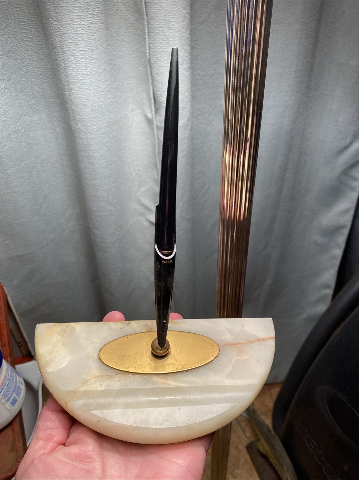 Vintage Parker Fountain Pen w/ Marble Base Desk Set, Untested