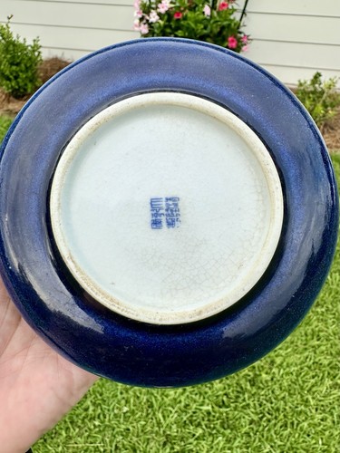 Chinese Blue Qilin Porcelain Bowl Crackle Glaze Qianlong Mark 5" Trinket Bowl - Picture 6 of 10