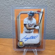 2025 Topps Finest Tony Oliva Rookie Cup Anniversary On Card Auto Orange SSP /25. rookie card picture