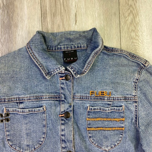Fubu The Collection Denim Jacket Womens L Stretch Fitted Slim Classic VINTAGE - Picture 2 of 12