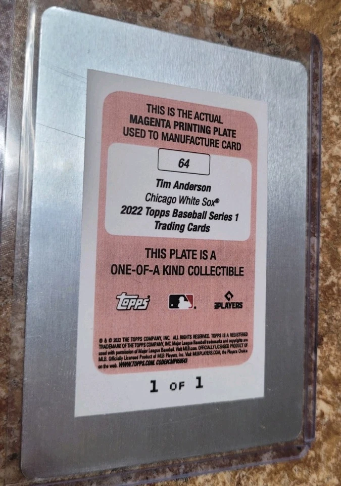 Placa de impresión magnética Topps Tim Anderson 2022 1 de 1 Foto 3 de 3