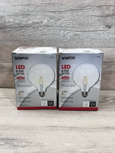 Set Of 2 Satco S9566 6.5G40 LED 6W 120V Medium E26 Clear 2700K Warm White