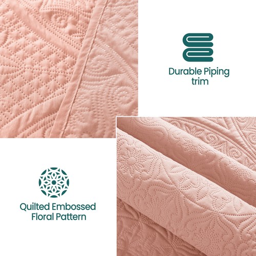 3 Piece Embossed Quilted Bedspread Set Twin Queen King Size Coverlet Bed Throws - Picture 187 of 218