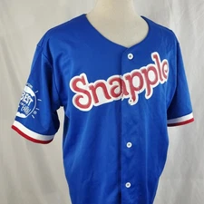 Snapple Baseball Jersey Mens XL Button Up Blue Polyester Iced Tea Juice Promo