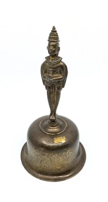 Vintage Indian brass temple bell Hindu Hanuman temple bell 2 faced deity Loud - Image 1 of 4
