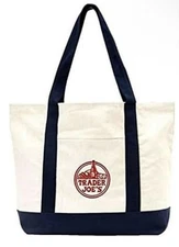 Trader Joe’s Canvas Tote Bag, Large Reusable Cotton Grocery Shopping Bag Pockets