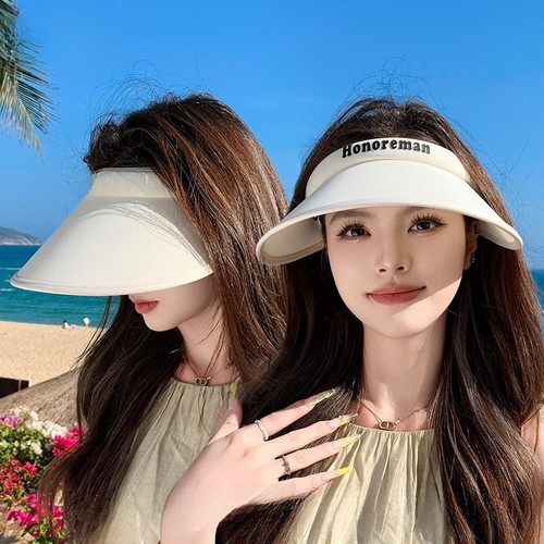Ice Silk Summer Sun Hat With Wide Brim And Letter Elements For Outdoor Travel - Picture 6 of 12