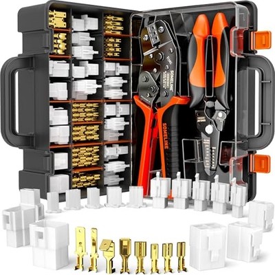  Automotive Wire Connectors Crimp Tool Kit, Auto Connectors 2-9 Pin + 2 Tools