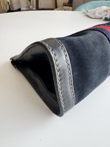 Vintage Gucci Mini Pouch Toiletry Bag Sherry Line Suede Black Authentic 5x7 EUC - Picture 9 of 15