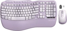 Purple Ergonomic Wireless Keyboard and Mouse Combo, Sablute 2.4G Full Size Ergo