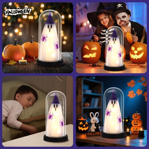 Halloween Deko - Halloween Deko Innen - Leuchtgeist in Glas Cloche - C... - Bild 5 von 7