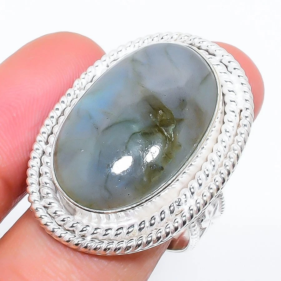 Anillo de joyería de plata de ley 925 hecho a mano con piedras preciosas de labradorita talla 9 Foto 3 de 4