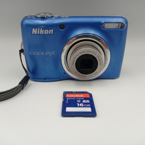 Nikon Coolpix L23 Digital Camera 10.1MP w/ 16GB SD Card Blue - Tested & Working