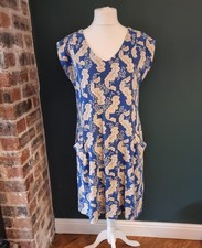White Stuff Blue Leaf Print Tunic Dress UK 16 100% Cotton Sleeveless Dress