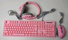 PBX Illuminated Gaming Keyboard, Mouse, and Headset Pink Bundle Model PBGK54 RGB
