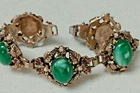 Vintage Victorian Revival Green Cabochon Bracelet Unsigned MCM Costume Jewelry