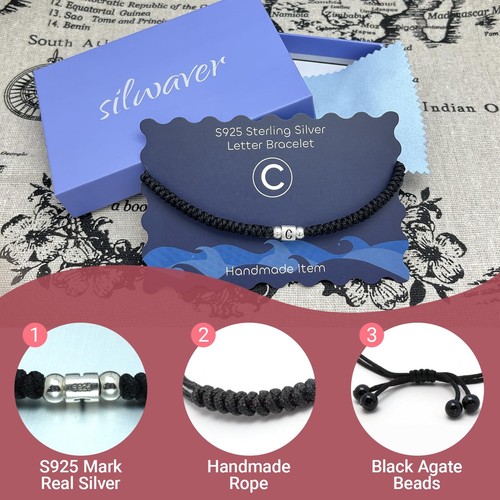 Sterling Silver Initial Bracelets for Love, Monogram Inspirational Gifts Letter - Imagen 7 de 7