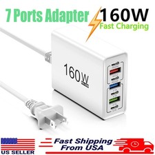 160W 7-Port USB C Fast Wall Charger Block Charging Station for Multiple Devices