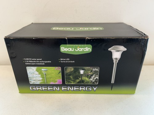 (8-Pk) Beau Jardin LED Solar Landscape Pathway Lights Auto On/Off Silver BG1671