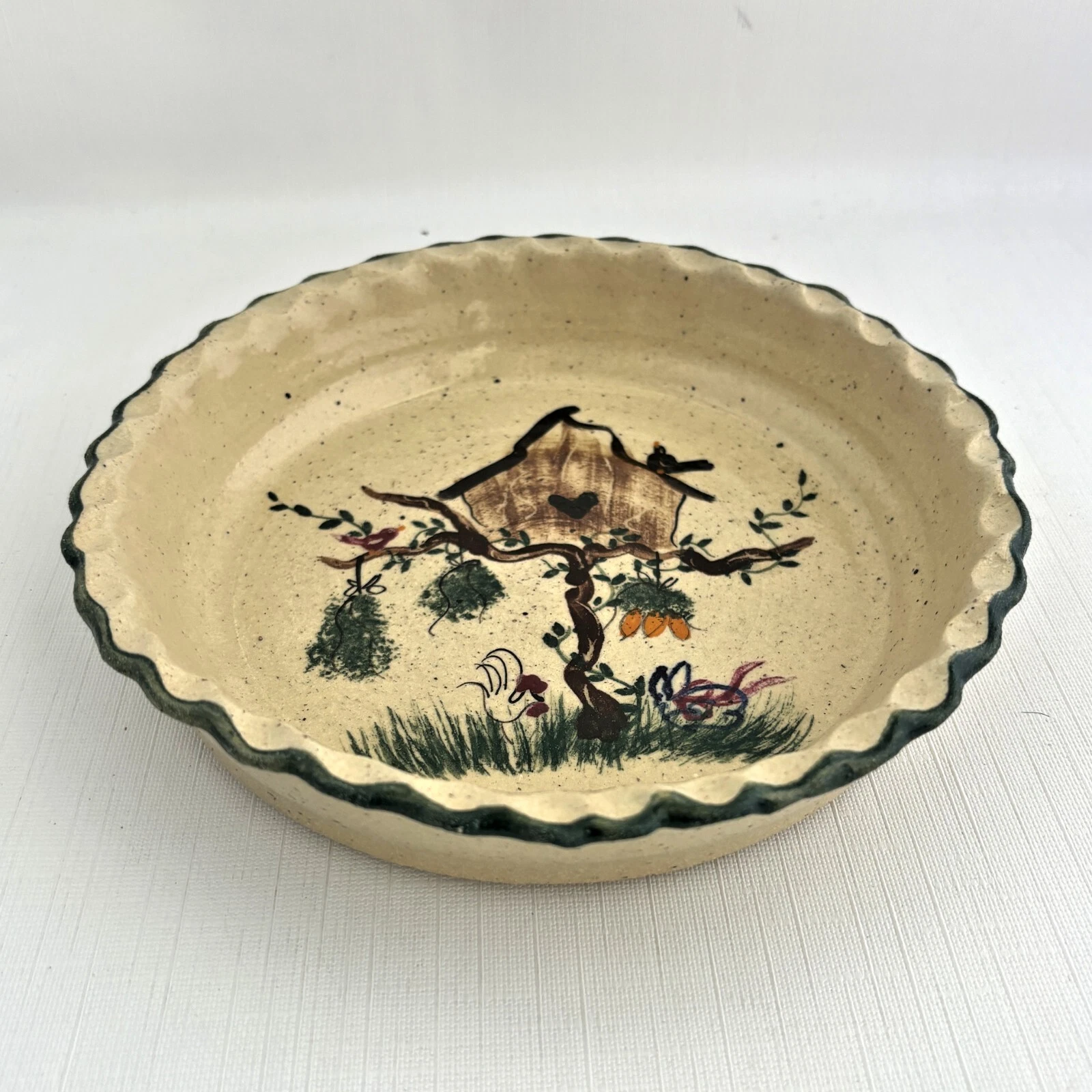 Handmade Farmhouse Pie Plate Cottagecore Country Signed Pottery