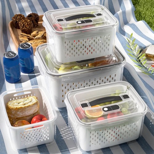 5 Pack Large Fruit Storage Containers for Fridge with Lid Vent Handheld Colander - Picture 2 of 12