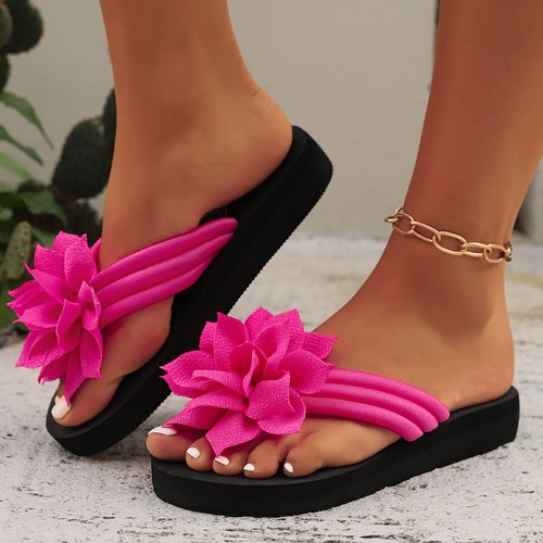 Chanclas con flores para mujer Sandalias Plataforma Tacón plano Zapatos de playa Verano - Imagen 5 de 29