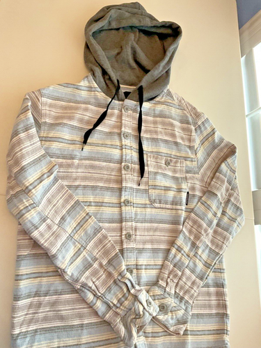 PIPELINE OUTFITTERS Flannel Button LS Hoodie Blue Stripe (M) Surf Skate Hike Ski - Picture 7 of 18