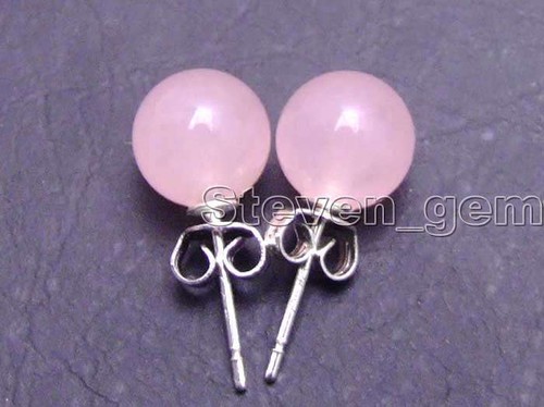 8 mm Rosa Runde Natürliche Jade Ohrringe für Damen Silber Ohrstecker Schmuck e133 - Bild 3 von 7